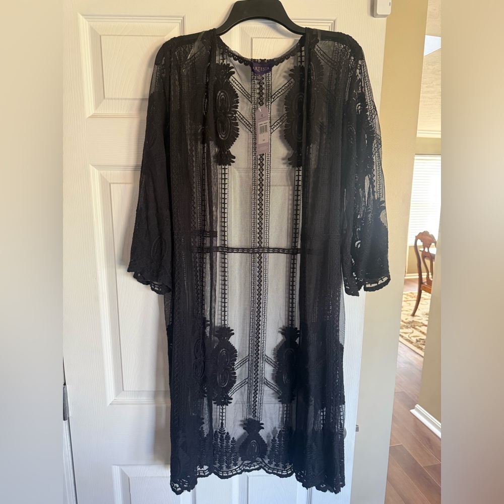 NWT Artsia Long Lace Cardigan Jacket, Black, Size L Swim Cover Up, Dressy/Casual